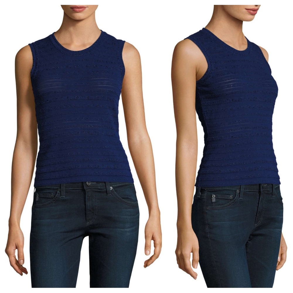 M Missoni Metallic Blue Semi-Sheer Tank, Size 40 (4), NEW